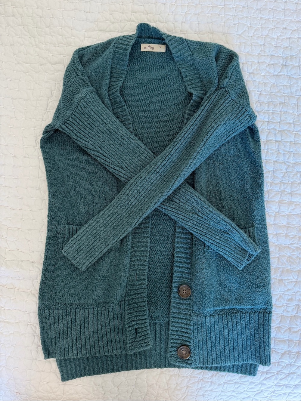 Hollister Teal Button-Front Ribbed Knit Cardigan